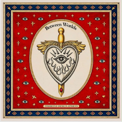 Between Worlds -Eye Side- Blue & Red Satin Scarf